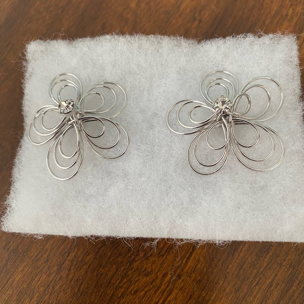 Handmade Silver Wire Stud Earrings with CZ